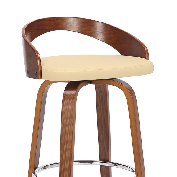 Armen Living Sonia 26" Counter Height Swivel Cream Faux Leather and Walnut Wood Bar Stool - LCSOBACRWA26