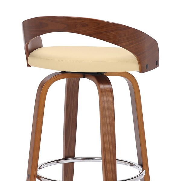 Armen Living Sonia 26" Counter Height Swivel Cream Faux Leather and Walnut Wood Bar Stool - LCSOBACRWA26