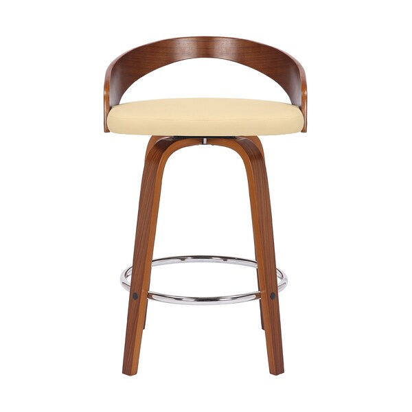 Armen Living Sonia 26" Counter Height Swivel Cream Faux Leather and Walnut Wood Bar Stool - LCSOBACRWA26