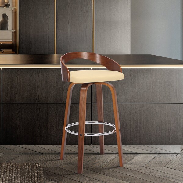 Armen Living Sonia 26" Counter Height Swivel Cream Faux Leather and Walnut Wood Bar Stool - LCSOBACRWA26