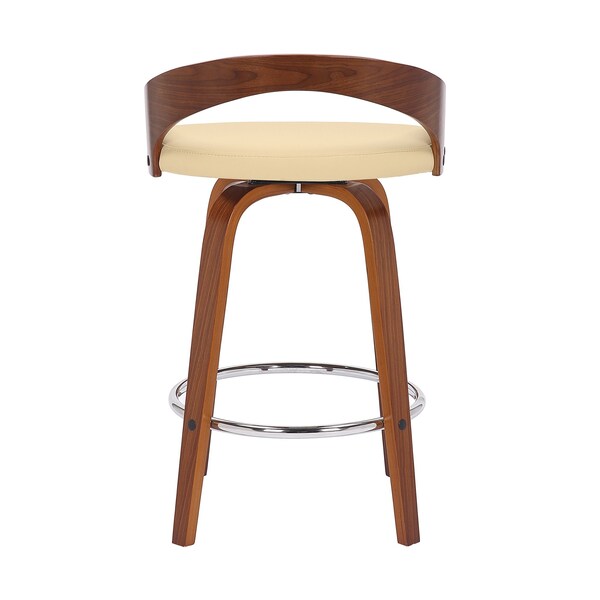 Armen Living Sonia 26" Counter Height Swivel Cream Faux Leather and Walnut Wood Bar Stool - LCSOBACRWA26