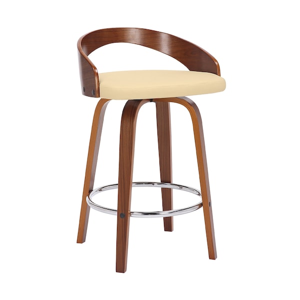 Armen Living Sonia 26" Counter Height Swivel Cream Faux Leather and Walnut Wood Bar Stool - LCSOBACRWA26