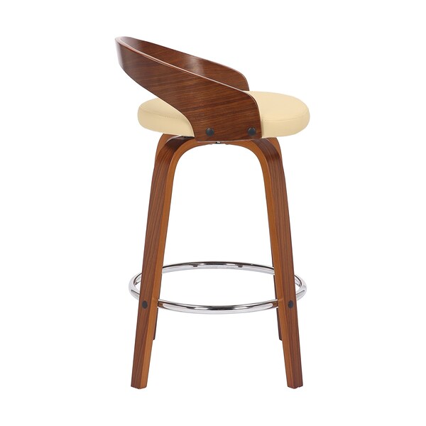 Armen Living Sonia 26" Counter Height Swivel Cream Faux Leather and Walnut Wood Bar Stool - LCSOBACRWA26