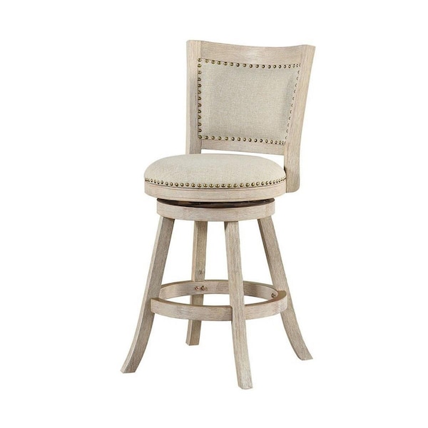 Benjara 37.5 x 18 x 21.5 in. Curved Back Wooden Swivel Counter Stool with Nailhead Trim, Gray - BM239738