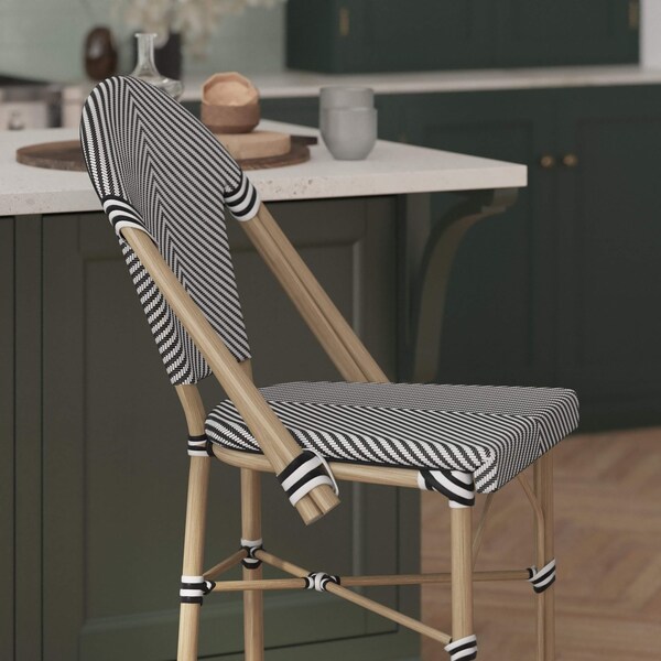 Flash Furniture Marseille Stackable IndoorOutdoor French Bistro 26 Counter Height Stool, BlackWht and Lght Bamboo - SDA-AD642107-CS-BLKWH-LTNAT-GG