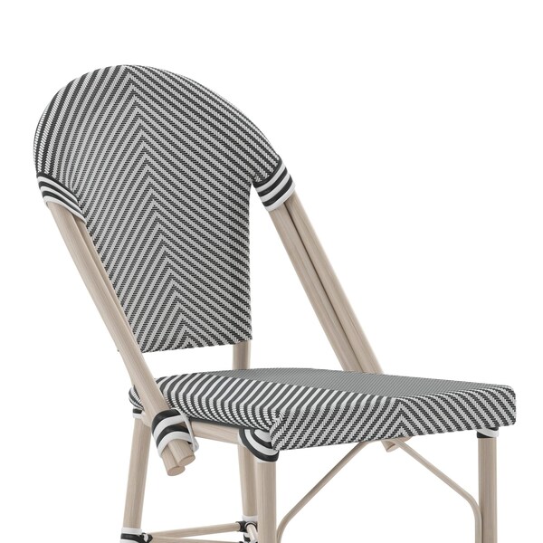 Flash Furniture Marseille Stackable IndoorOutdoor French Bistro 26 Counter Height Stool, BlackWht and Lght Bamboo - SDA-AD642107-CS-BLKWH-LTNAT-GG