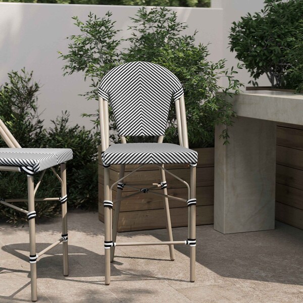 Flash Furniture Marseille Stackable IndoorOutdoor French Bistro 26 Counter Height Stool, BlackWht and Lght Bamboo - SDA-AD642107-CS-BLKWH-LTNAT-GG