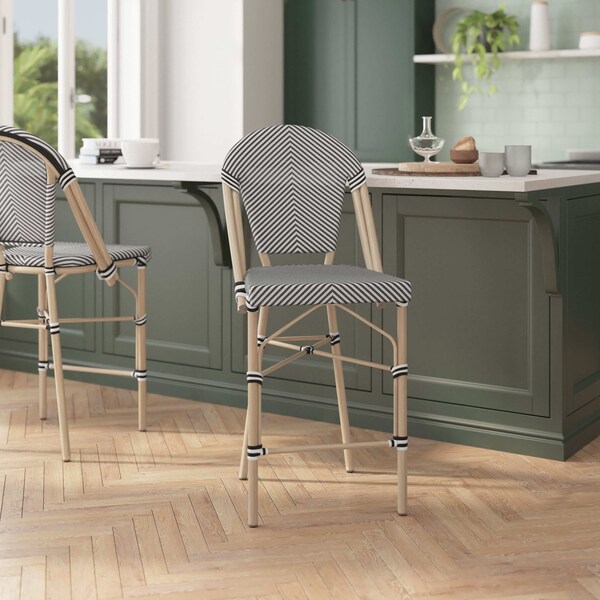 Flash Furniture Marseille Stackable IndoorOutdoor French Bistro 26 Counter Height Stool, BlackWht and Lght Bamboo - SDA-AD642107-CS-BLKWH-LTNAT-GG