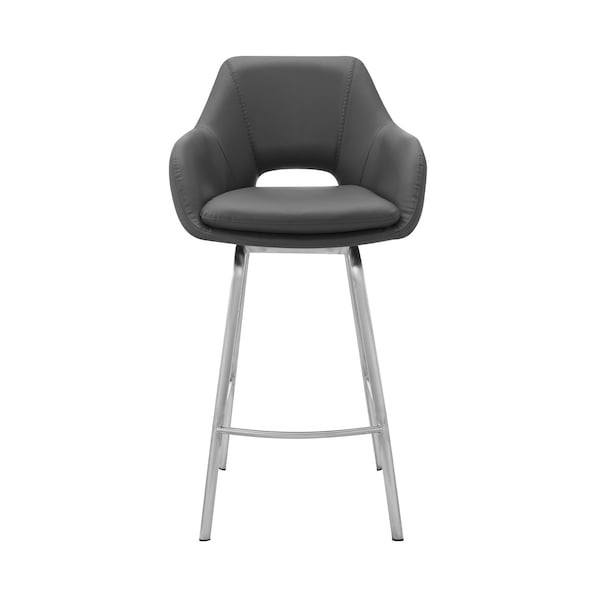 Armen Living Aura Gray Faux Leather and Brushed Stainless Steel Swivel 26" Counter Stool - LCAUBABSGR26