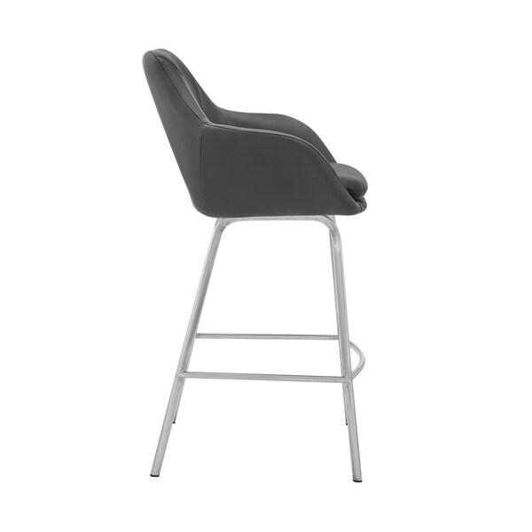 Armen Living Aura Gray Faux Leather and Brushed Stainless Steel Swivel 26" Counter Stool - LCAUBABSGR26