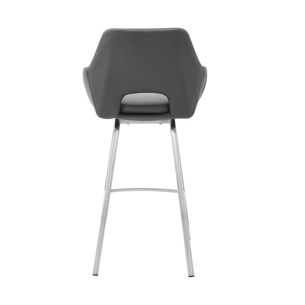 Armen Living Aura Gray Faux Leather and Brushed Stainless Steel Swivel 26" Counter Stool - LCAUBABSGR26