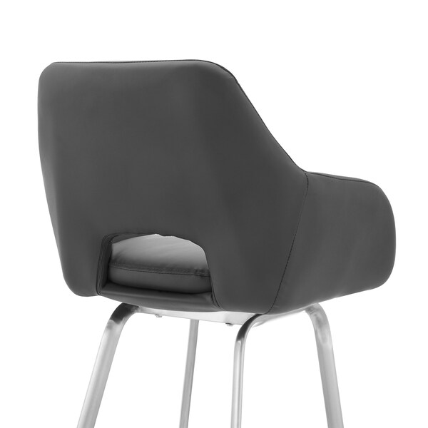 Armen Living Aura Gray Faux Leather and Brushed Stainless Steel Swivel 26" Counter Stool - LCAUBABSGR26