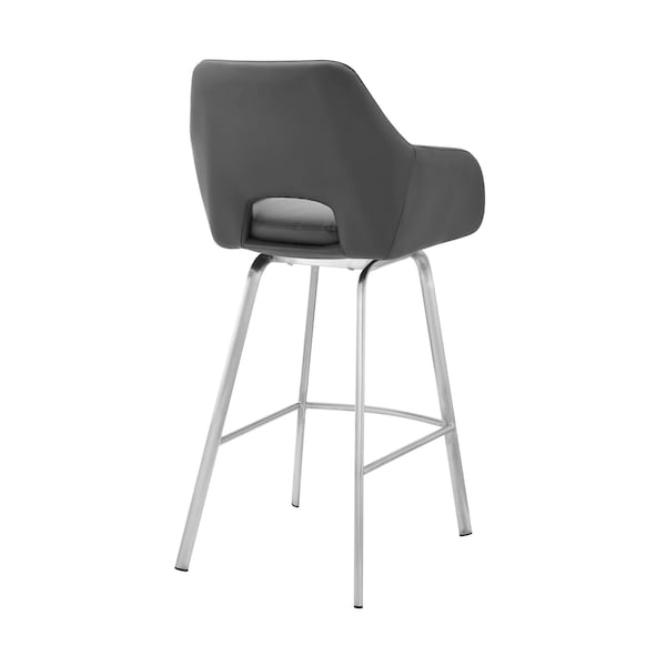 Armen Living Aura Gray Faux Leather and Brushed Stainless Steel Swivel 26" Counter Stool - LCAUBABSGR26