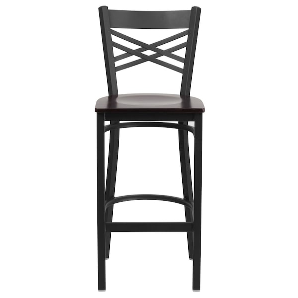 Flash Furniture Restaurant Stool, X Back, Walnut Seat - XU-6F8BXBK-BAR-WALW-GG