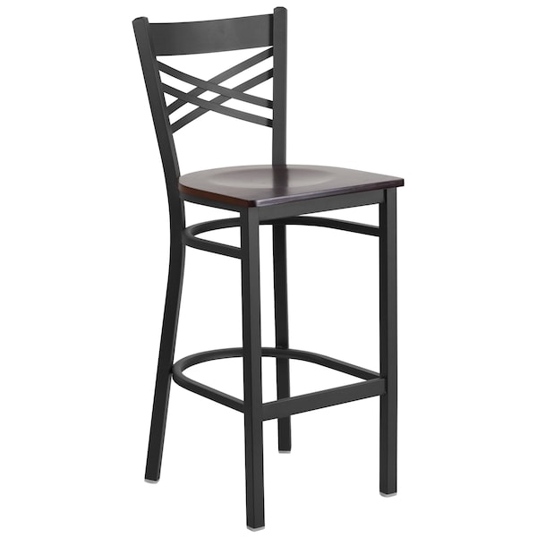 Flash Furniture Restaurant Stool, X Back, Walnut Seat - XU-6F8BXBK-BAR-WALW-GG