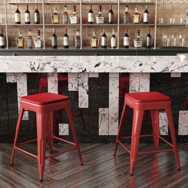 Flash Furniture 24" Red Metal Stool-Red Poly Seat - CH-31320-24-RED-PL2R-GG