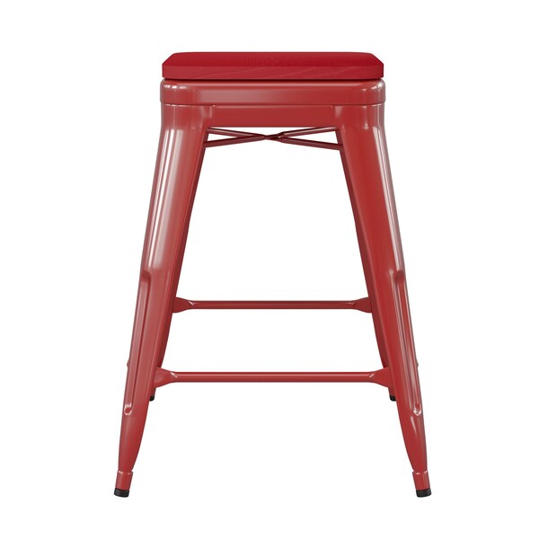 Flash Furniture 24" Red Metal Stool-Red Poly Seat - CH-31320-24-RED-PL2R-GG