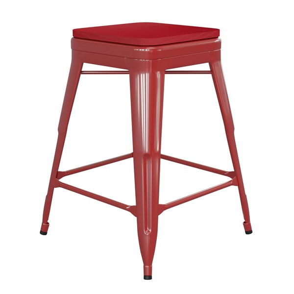 Flash Furniture 24" Red Metal Stool-Red Poly Seat - CH-31320-24-RED-PL2R-GG