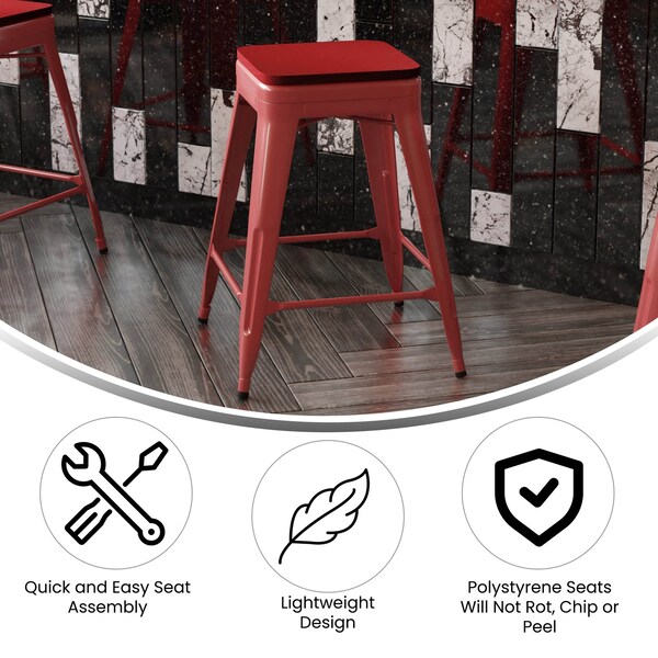 Flash Furniture 24" Red Metal Stool-Red Poly Seat - CH-31320-24-RED-PL2R-GG