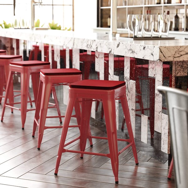 Flash Furniture 24" Red Metal Stool-Red Poly Seat - CH-31320-24-RED-PL2R-GG