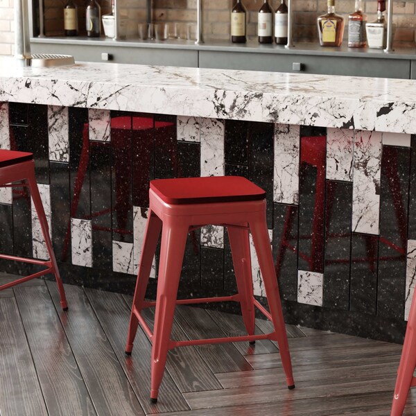 Flash Furniture 24" Red Metal Stool-Red Poly Seat - CH-31320-24-RED-PL2R-GG