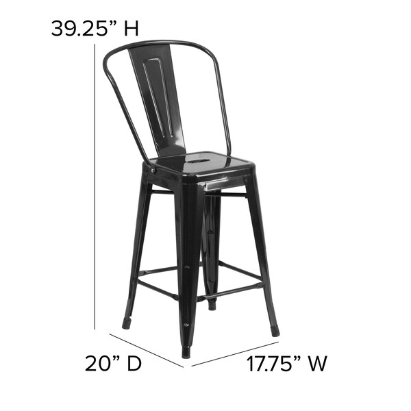 Flash Furniture 24" Black Metal Counter Stool-Black Poly Seat - CH-31320-24GB-BK-PL2B-GG