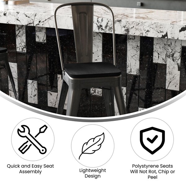Flash Furniture 24" Black Metal Counter Stool-Black Poly Seat - CH-31320-24GB-BK-PL2B-GG