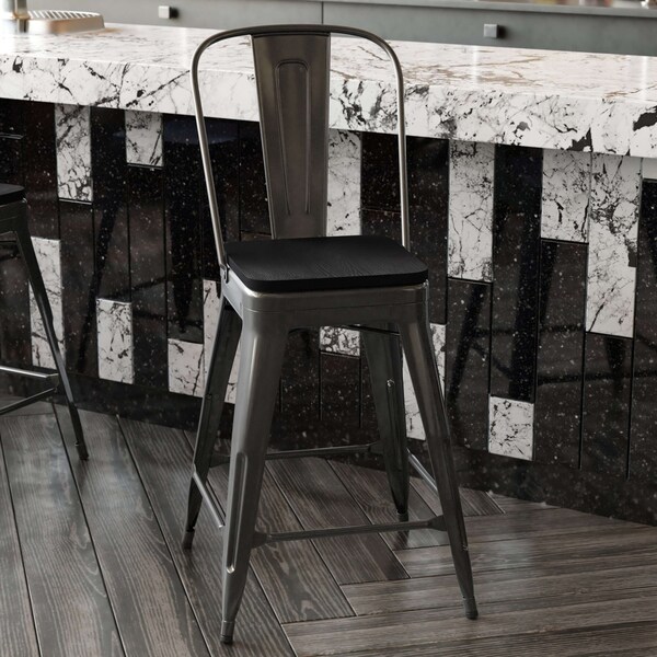 Flash Furniture 24" Black Metal Counter Stool-Black Poly Seat - CH-31320-24GB-BK-PL2B-GG