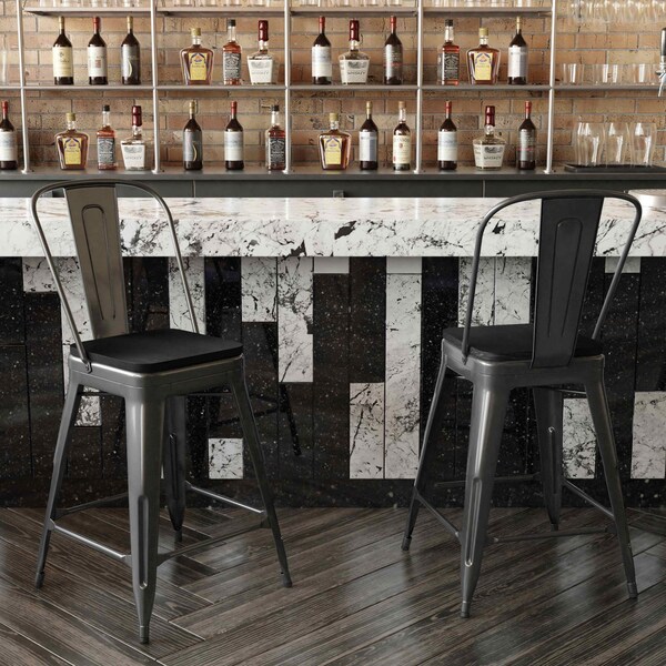 Flash Furniture 24" Black Metal Counter Stool-Black Poly Seat - CH-31320-24GB-BK-PL2B-GG