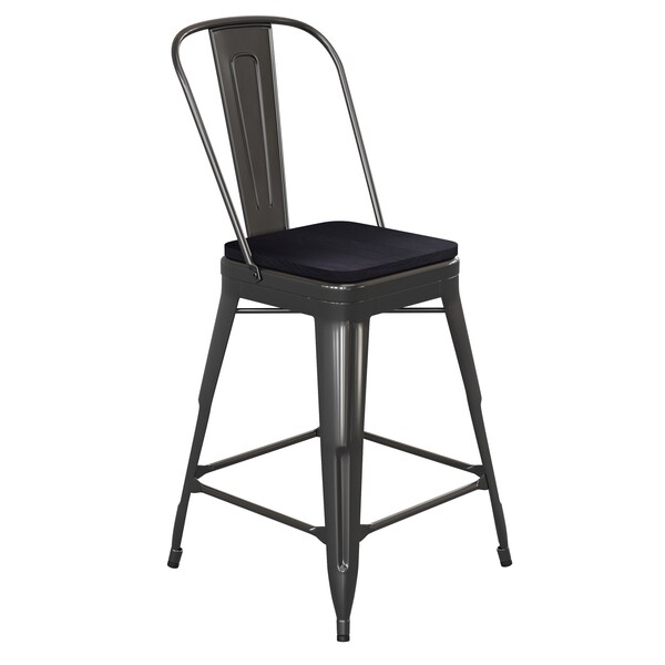 Flash Furniture 24" Black Metal Counter Stool-Black Poly Seat - CH-31320-24GB-BK-PL2B-GG