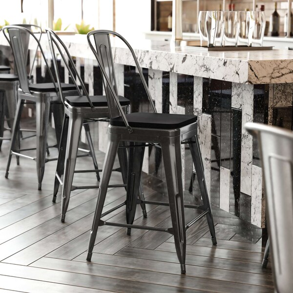 Flash Furniture 24" Black Metal Counter Stool-Black Poly Seat - CH-31320-24GB-BK-PL2B-GG