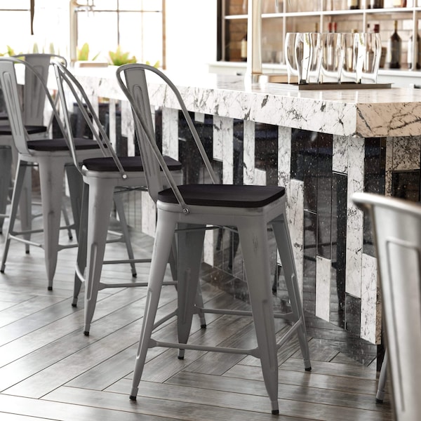 Flash Furniture Clear Coat Metal Counter Stool & Black Poly Seat - XU-DG-TP001B-24-PL1B-GG