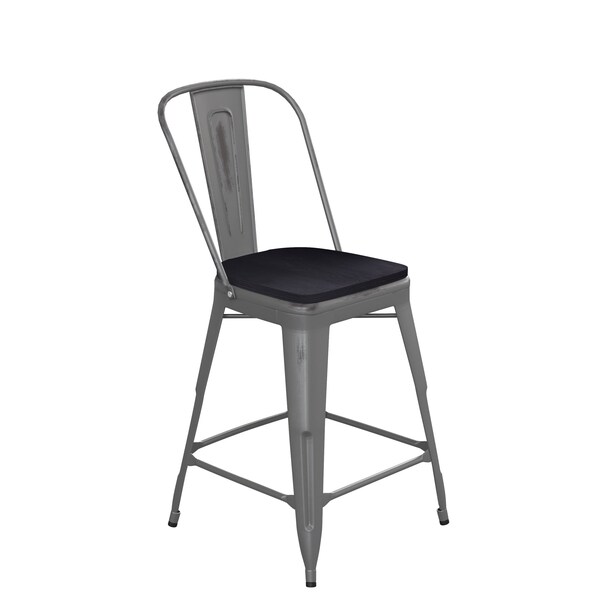 Flash Furniture Clear Coat Metal Counter Stool & Black Poly Seat - XU-DG-TP001B-24-PL1B-GG