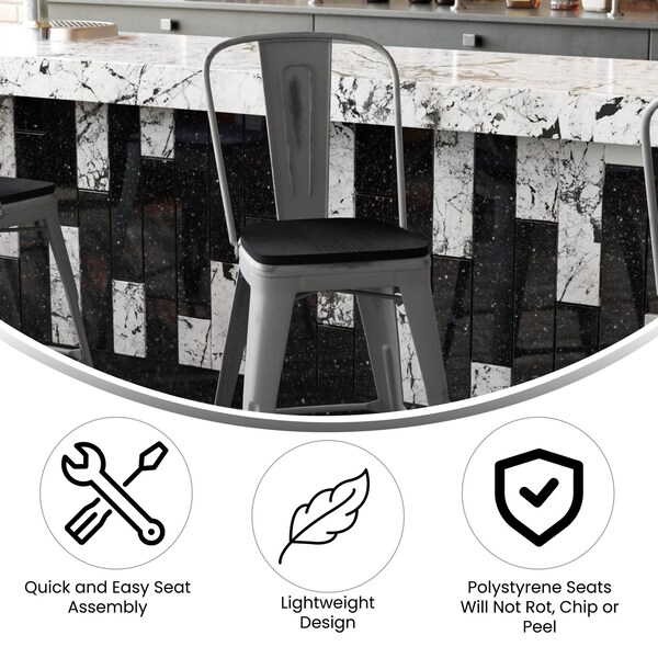 Flash Furniture Clear Coat Metal Counter Stool & Black Poly Seat - XU-DG-TP001B-24-PL1B-GG