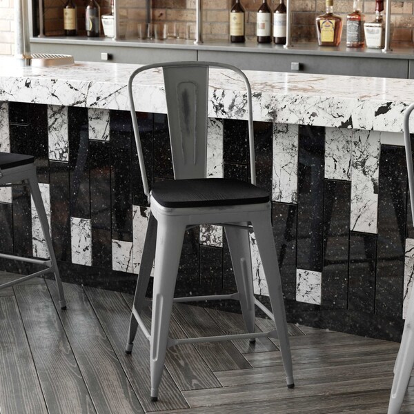 Flash Furniture Clear Coat Metal Counter Stool & Black Poly Seat - XU-DG-TP001B-24-PL1B-GG