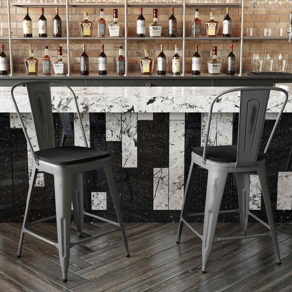 Flash Furniture Clear Coat Metal Counter Stool & Black Poly Seat - XU-DG-TP001B-24-PL1B-GG