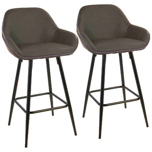 Lumisource Clubhouse Counter Stool and Black and Grey Faux Leather, PK 2 - B26-CLB BK+GY2
