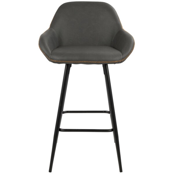 Lumisource Clubhouse Counter Stool and Black and Grey Faux Leather, PK 2 - B26-CLB BK+GY2