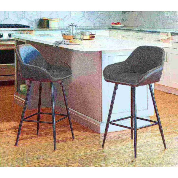 Lumisource Clubhouse Counter Stool and Black and Grey Faux Leather, PK 2 - B26-CLB BK+GY2