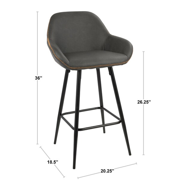 Lumisource Clubhouse Counter Stool and Black and Grey Faux Leather, PK 2 - B26-CLB BK+GY2