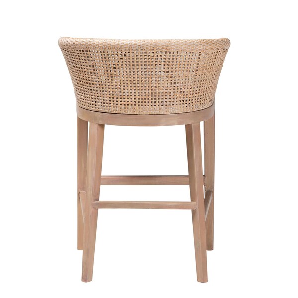 Bali & Pari Papua Modern Bohemian Antique White Washed Rattan and Mahogany Wood Counter Stool - 243-13490-ZORO