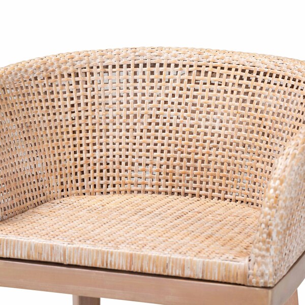 Bali & Pari Papua Modern Bohemian Antique White Washed Rattan and Mahogany Wood Counter Stool - 243-13490-ZORO