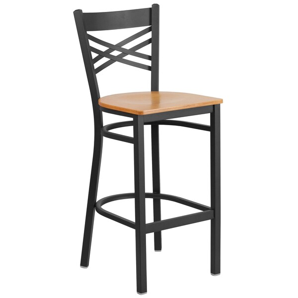 Flash Furniture Restaurant Stool, X Back, Natural Seat - XU-6F8BXBK-BAR-NATW-GG
