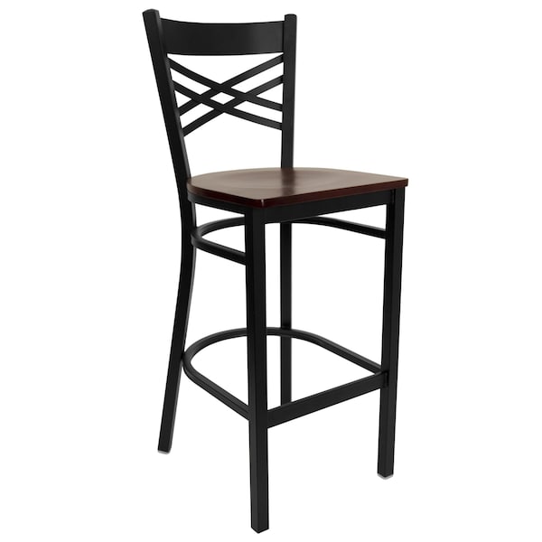 Flash Furniture Restaurant Stool, X Back, Mahogany Seat - XU-6F8BXBK-BAR-MAHW-GG