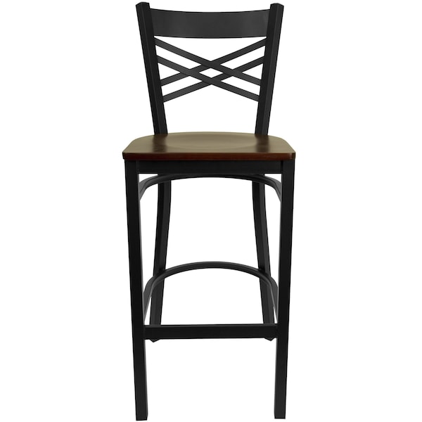 Flash Furniture Restaurant Stool, X Back, Mahogany Seat - XU-6F8BXBK-BAR-MAHW-GG