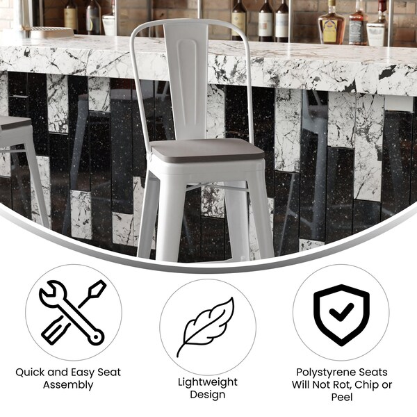 Flash Furniture 30" White Metal Counter Stool-Gray Poly Seat - CH-31320-30GB-WH-PL2G-GG