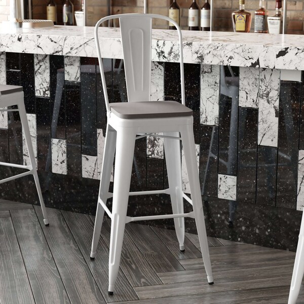 Flash Furniture 30" White Metal Counter Stool-Gray Poly Seat - CH-31320-30GB-WH-PL2G-GG