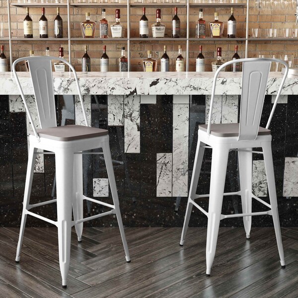 Flash Furniture 30" White Metal Counter Stool-Gray Poly Seat - CH-31320-30GB-WH-PL2G-GG