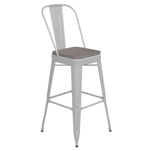 Flash Furniture 30" White Metal Counter Stool-Gray Poly Seat - CH-31320-30GB-WH-PL2G-GG