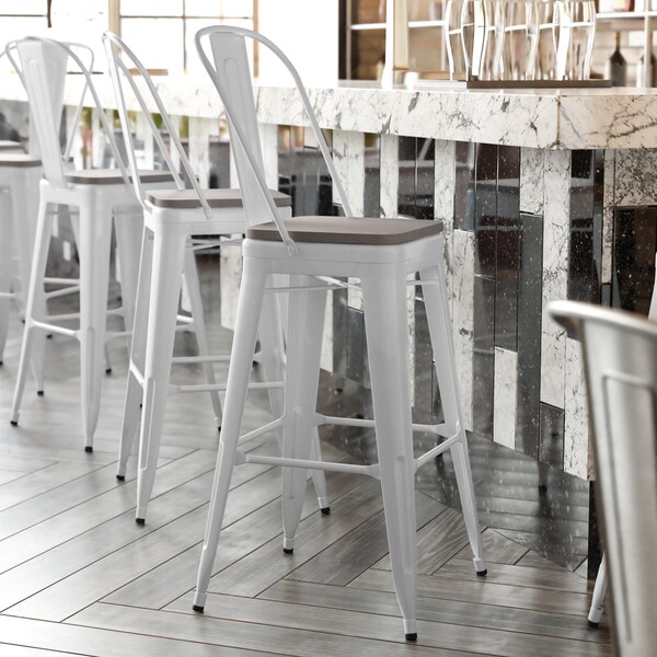 Flash Furniture 30" White Metal Counter Stool-Gray Poly Seat - CH-31320-30GB-WH-PL2G-GG